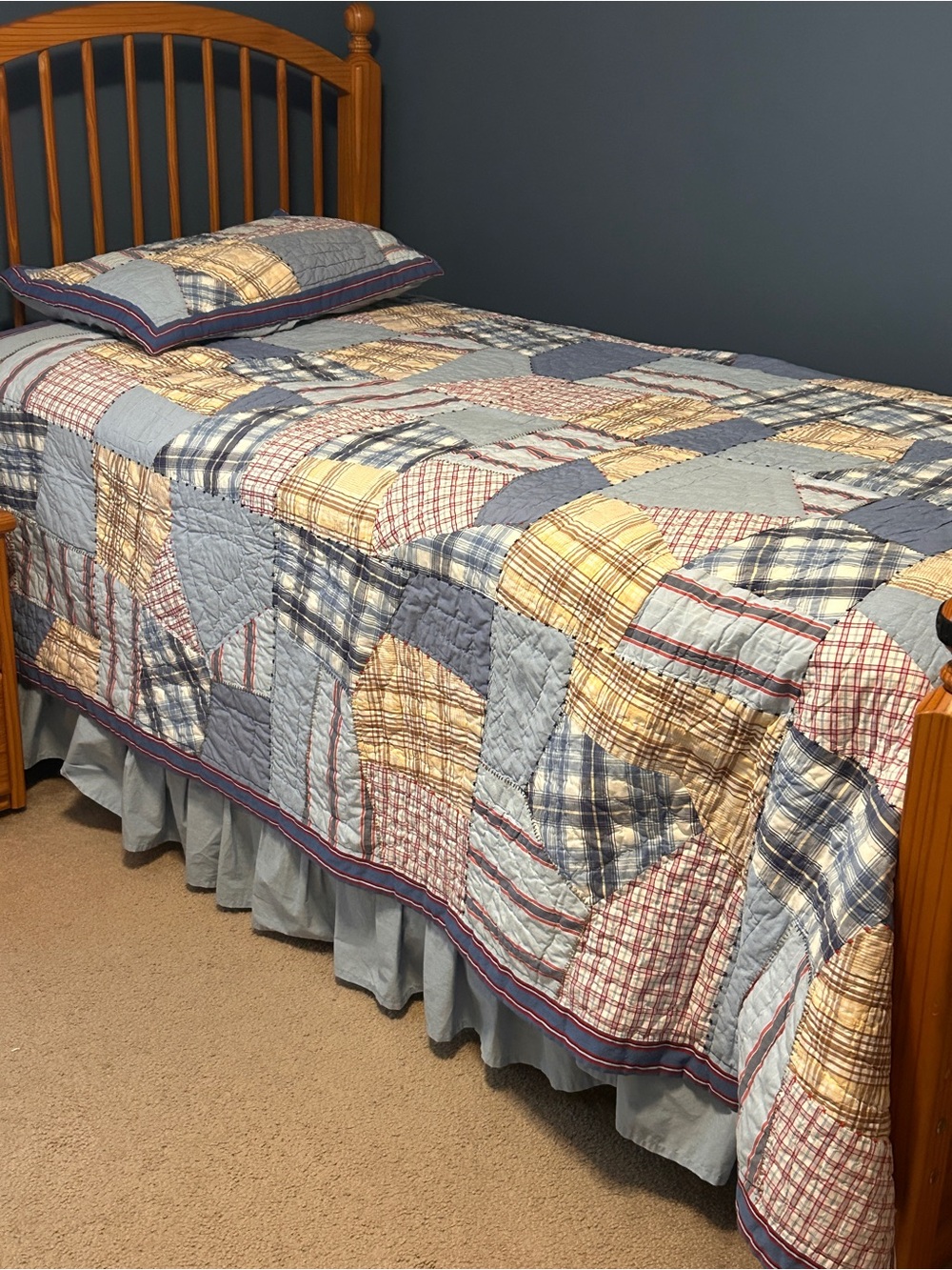 Pottery Barn Kids Plaid & Patchwork Quilt in Blue, Yellow & Red